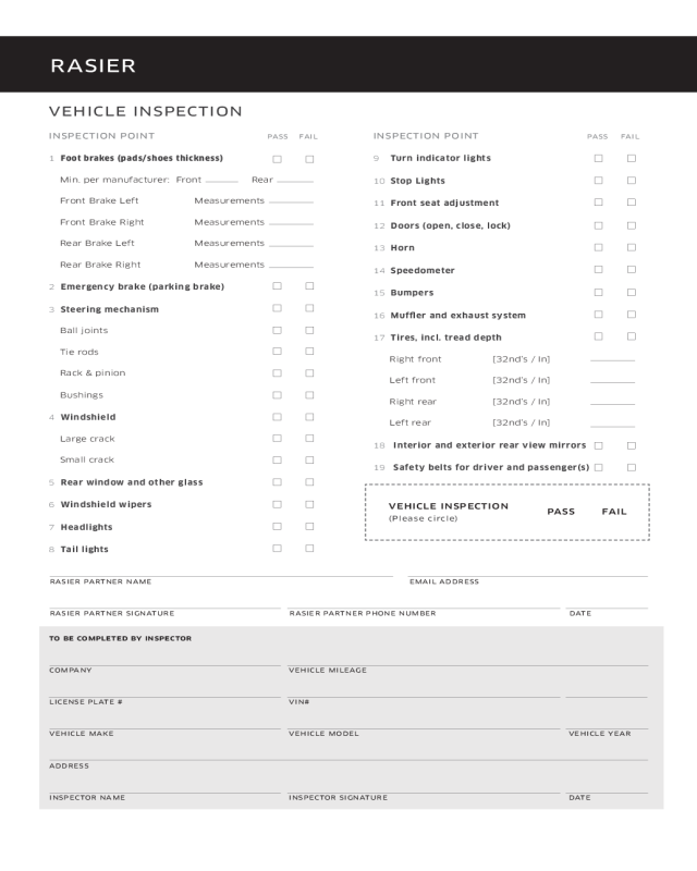 Car Inspection Form Template