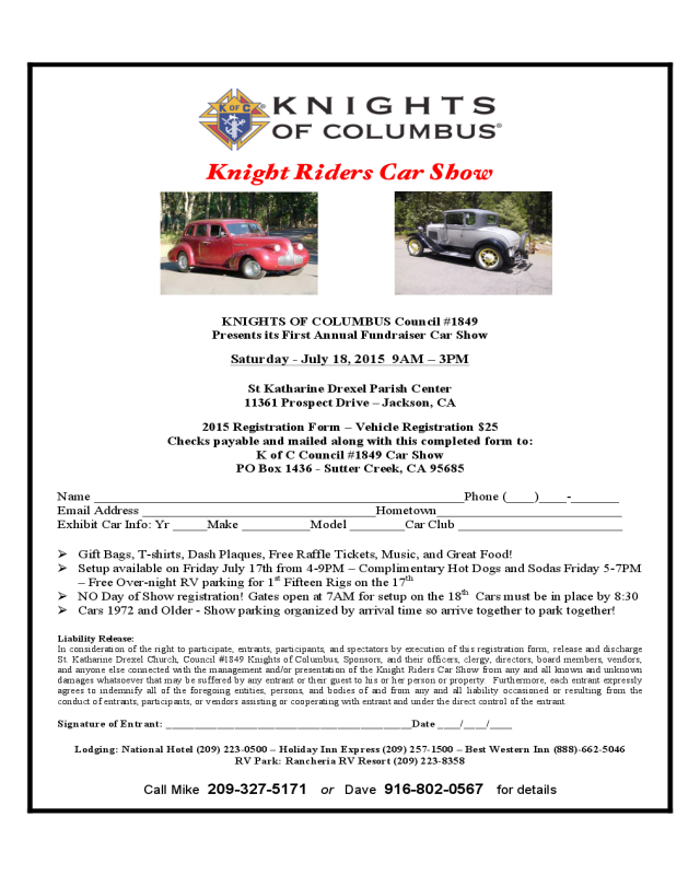 Car Show Registration Form - KNIGHTS OF COLUMBUS