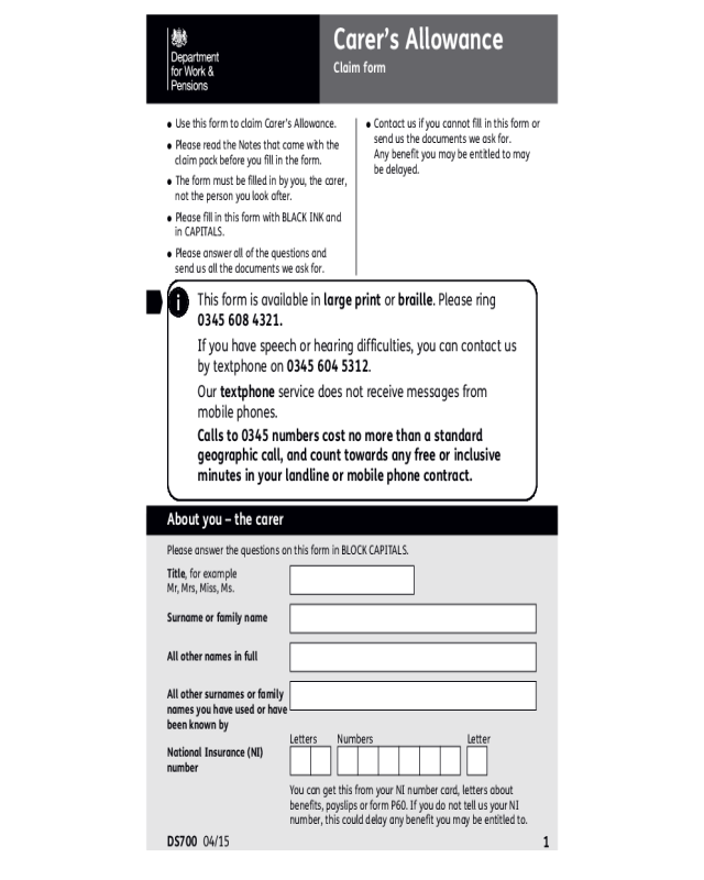 2024 Carers Allowance Form Fillable, Printable PDF & Forms Handypdf