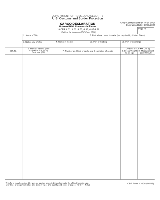 Cargo Declaration - CBP Form