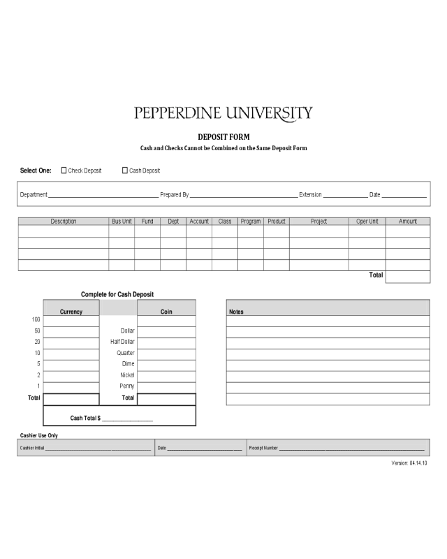 Cash Deposit Form - Pepperdine University