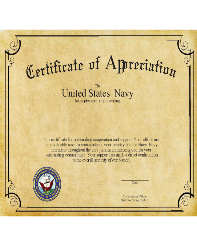 Certificate of Appreciation Example