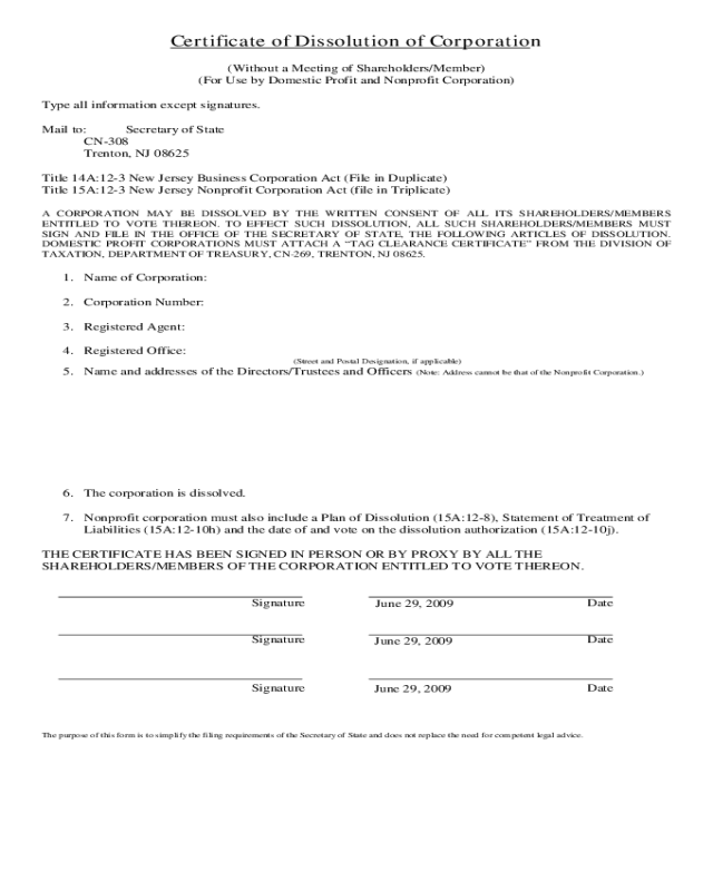 Certificate of Dissolution of Corporation