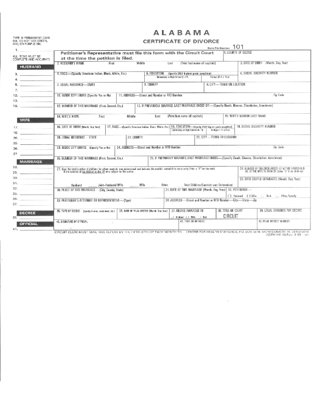 Certificate of Divorce Alabama Edit, Fill, Sign Online Handypdf