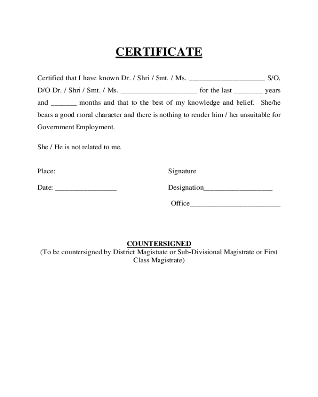 2020 Character Certificate Form Fillable Printable Pdf Forms Handypdf