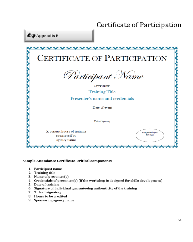 Certificate of Participation Sample