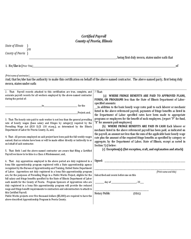 Certified Payroll Form - Illinois