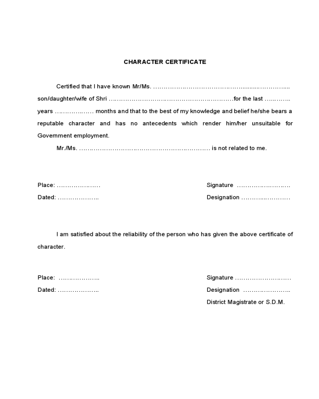 Character Certificate Template