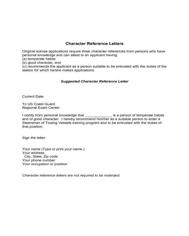 Character Reference Letter
