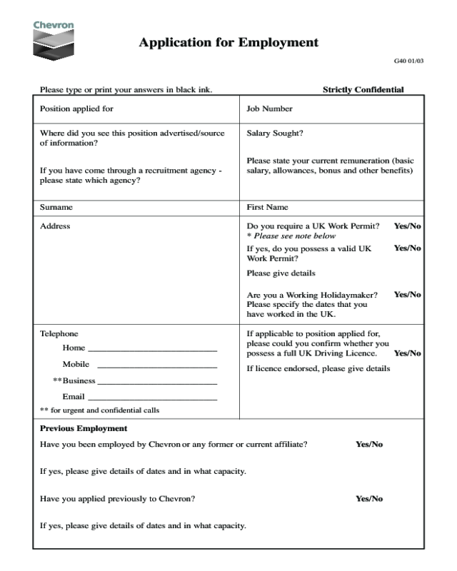 Chevron Application Form