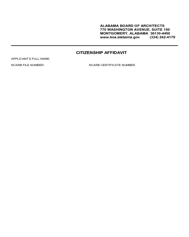 Citizenship Affidavit Form - Alabama