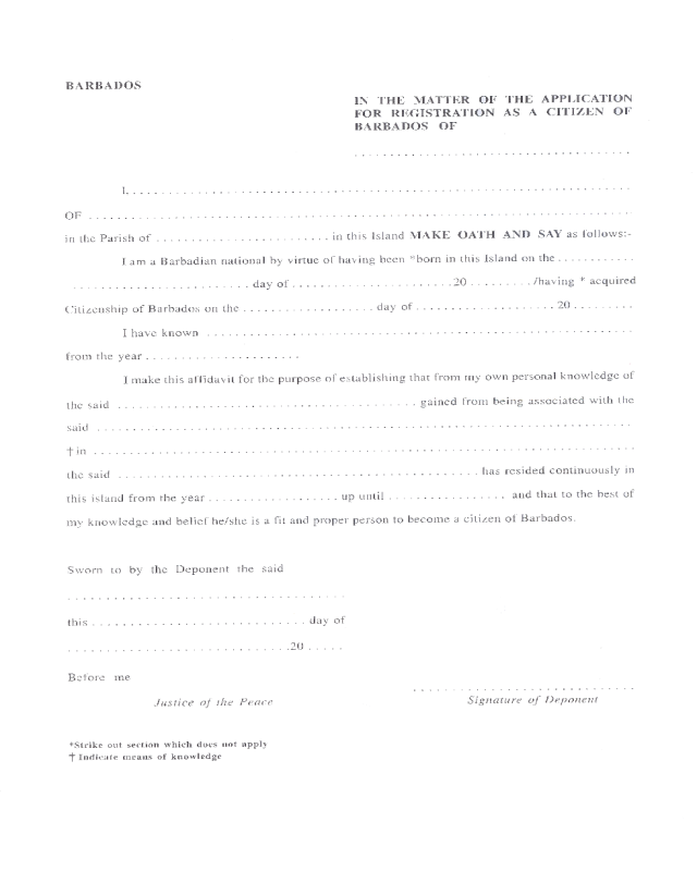 Citizenship Affidavit Form - Barbados Immigration