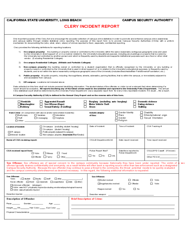 Clery Incident Report - California
