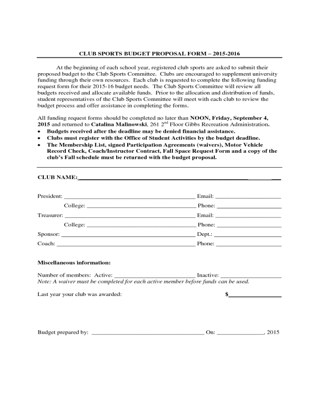 Club Sports Budget Proposal Form