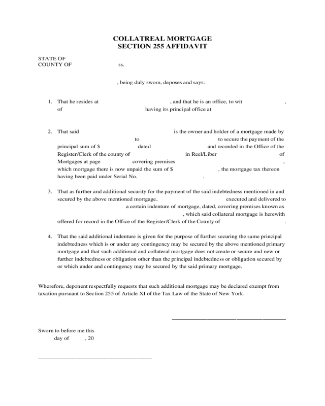 Collateral Mortgage - Section 255 Affidavit