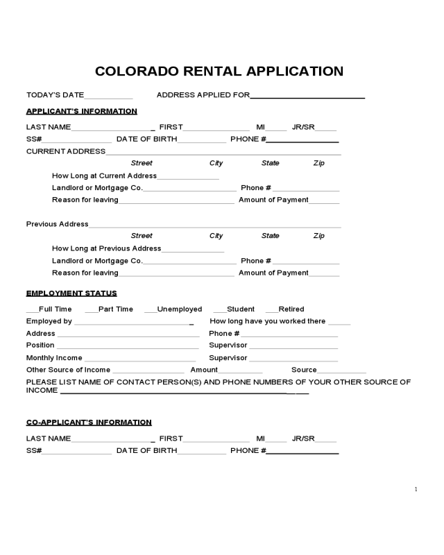 Colorado Rental Application