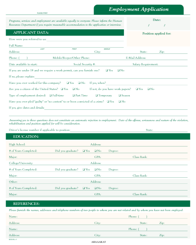 Comfort Inn Application Form