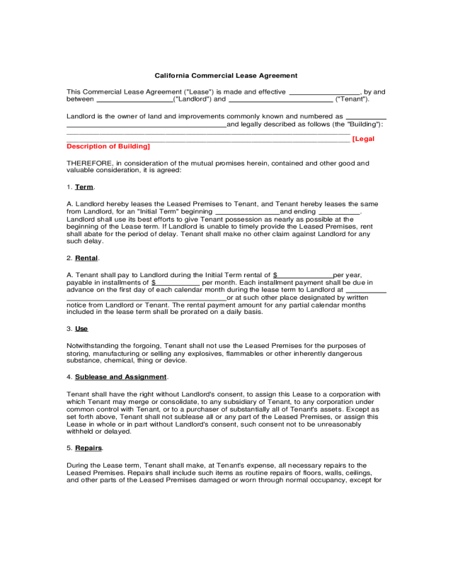 Commercial Lease Agreement - California