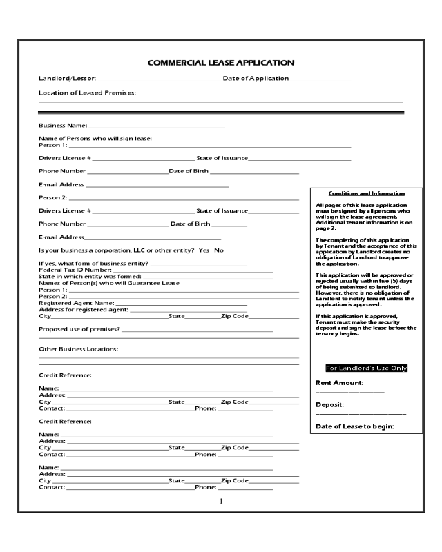 Commercial Lease Application Sample