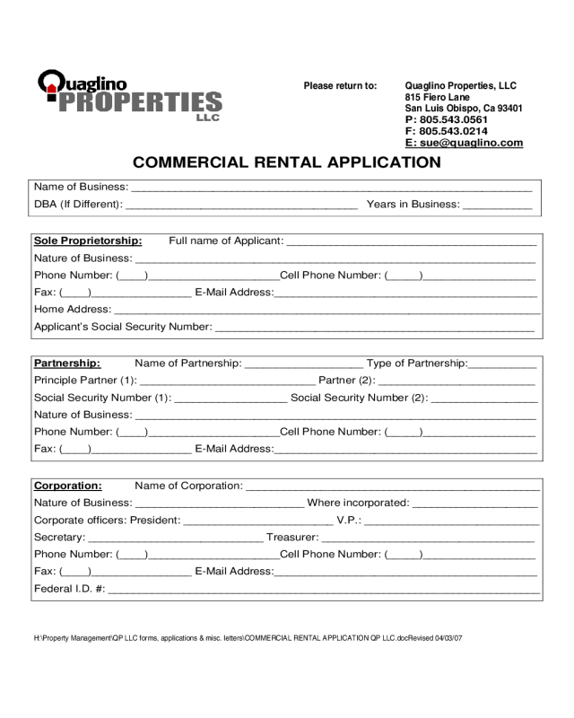 Commercial Tenant Application