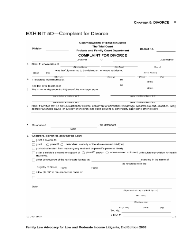 Complaint for Divorce - Massachusetts