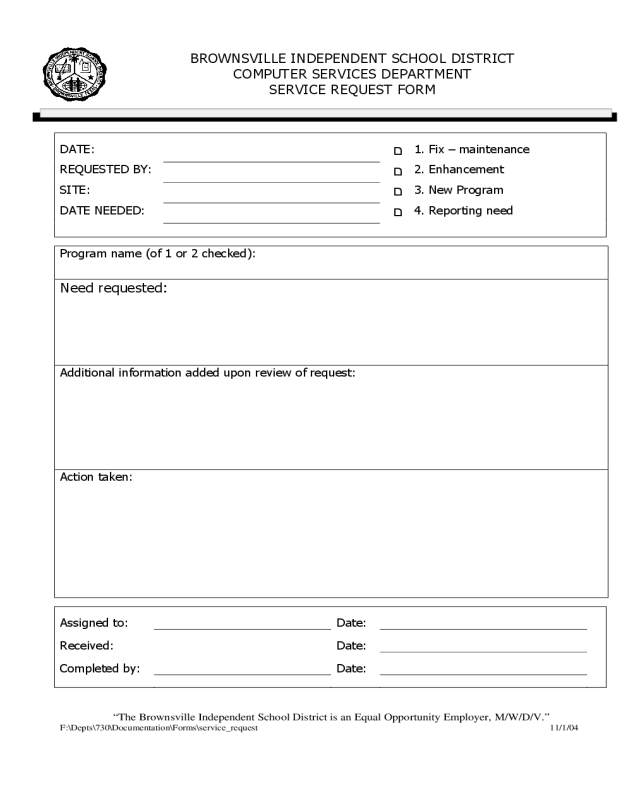 Computer Service Request Sample Form