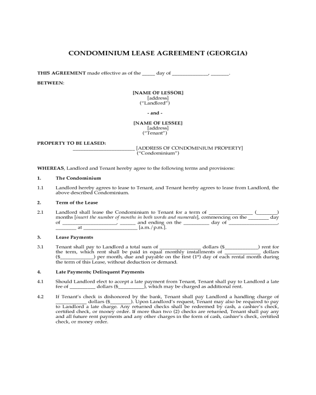Condominium Lease Agreement - Georgia