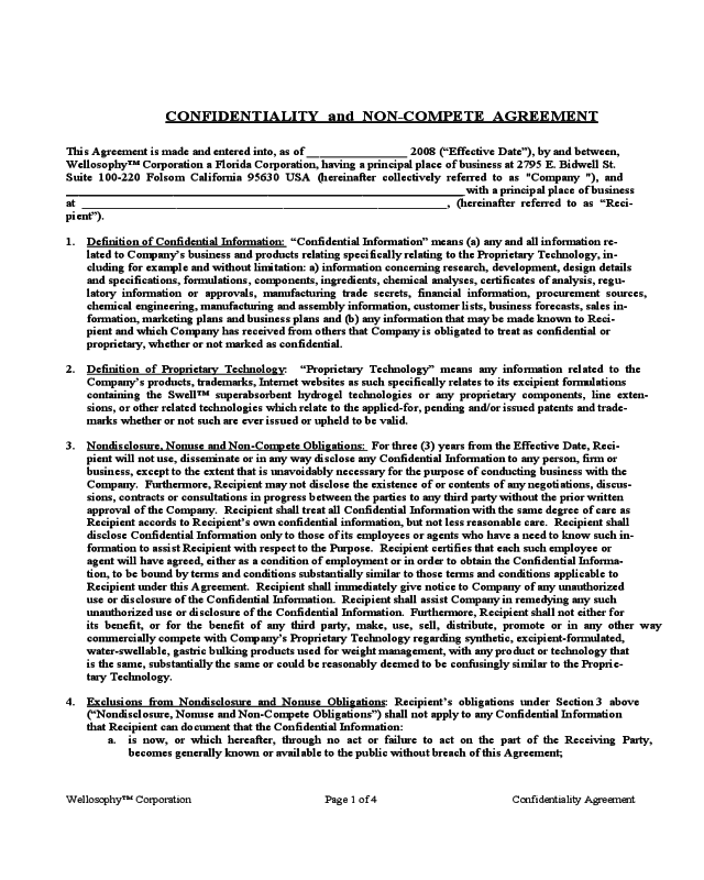 Confidentiality and Non-compete Agreement Template