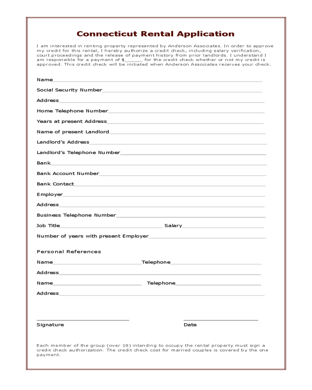 Connecticut Rental Application