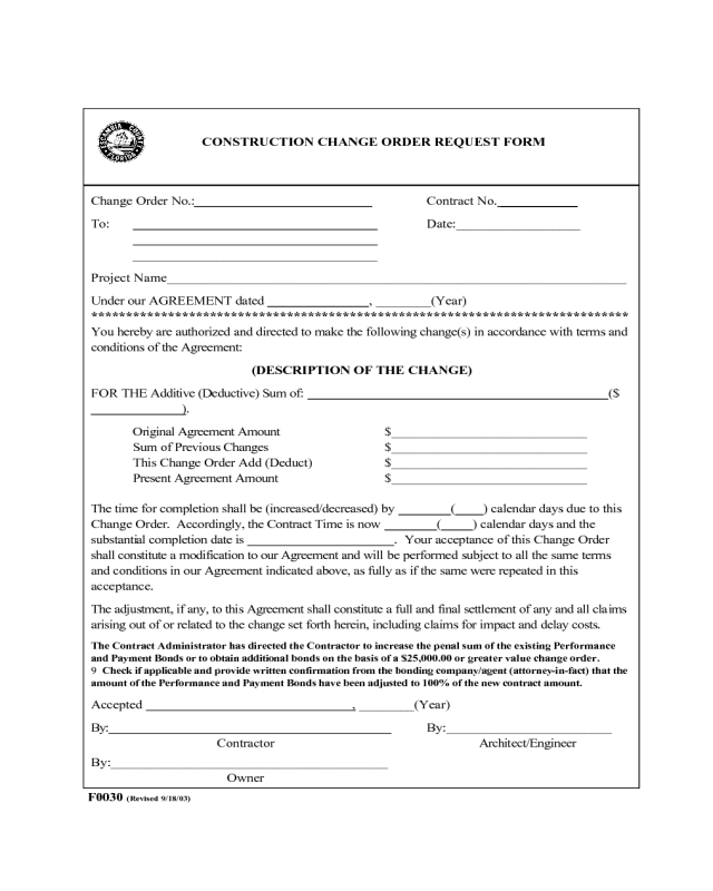 Construction Change Order Request Form
