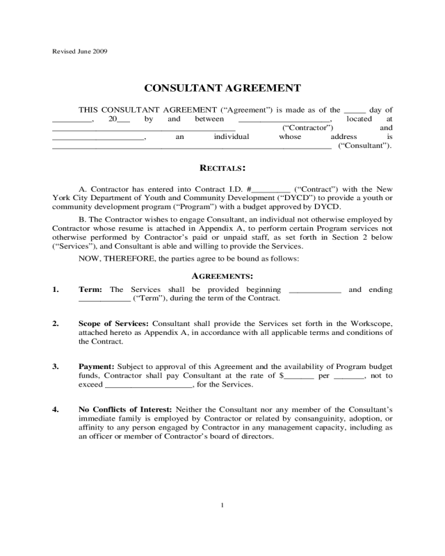 CONSULTANT CONTRACT AGREEMENT - New York City