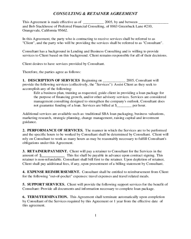 Consulting And Retainer Agreement Page1 