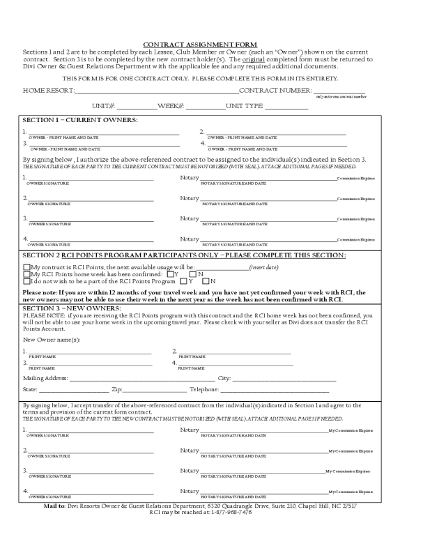 Contract Assignment Form - Chapel Hill