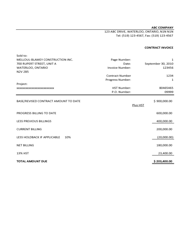 Contractor Invoice Template Sample