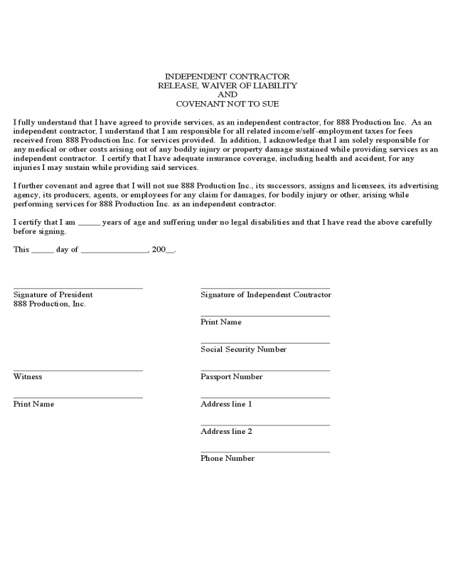 Contractor Liability Waiver Form - Florida