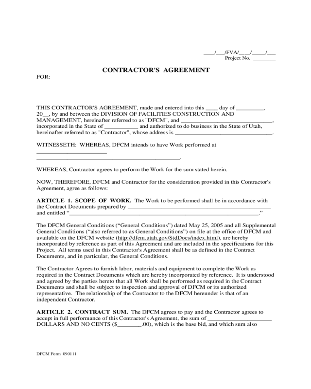 Contractors Agreement - Utah