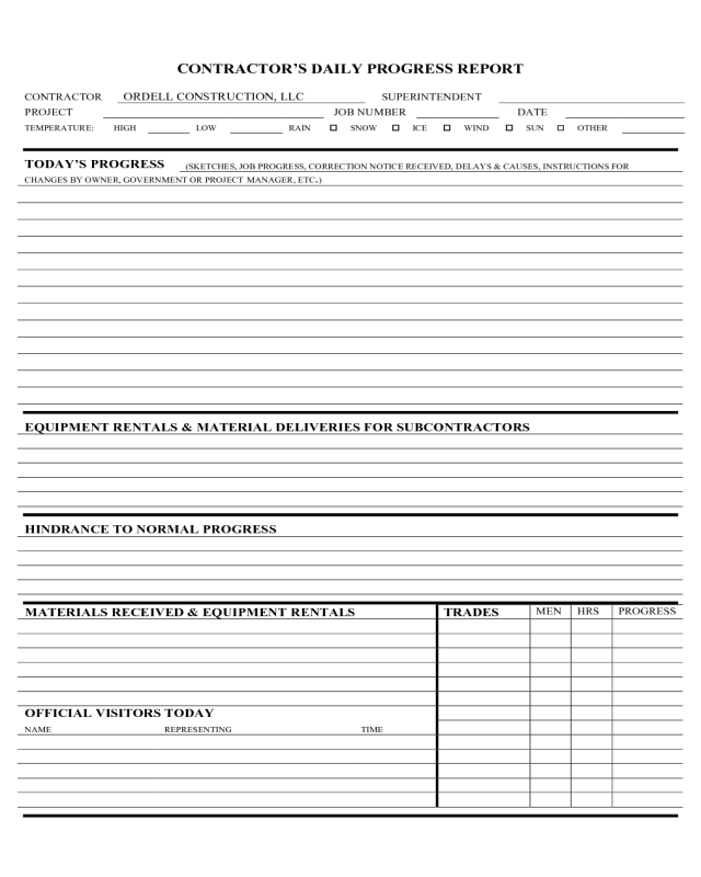 Contractor's Daily Progress Report