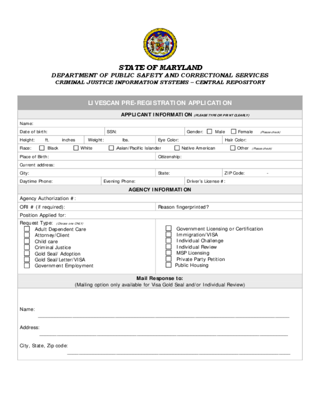 Correctional Services Application Form - Maryland
