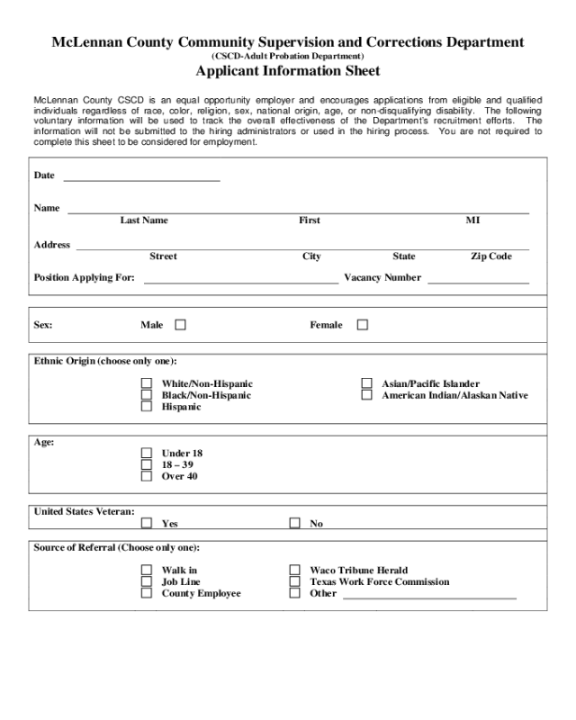 Correctional Services Application Form - McLennan