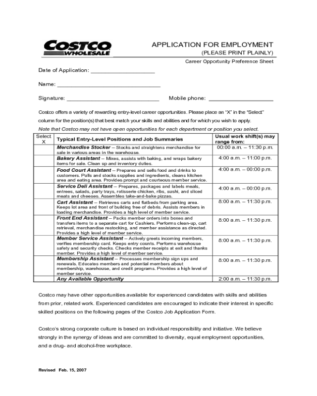 Costco Application Form