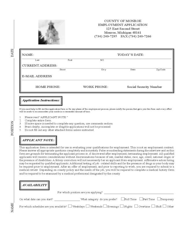 COUNTY OF MONROE EMPLOYMENT APPLICATION