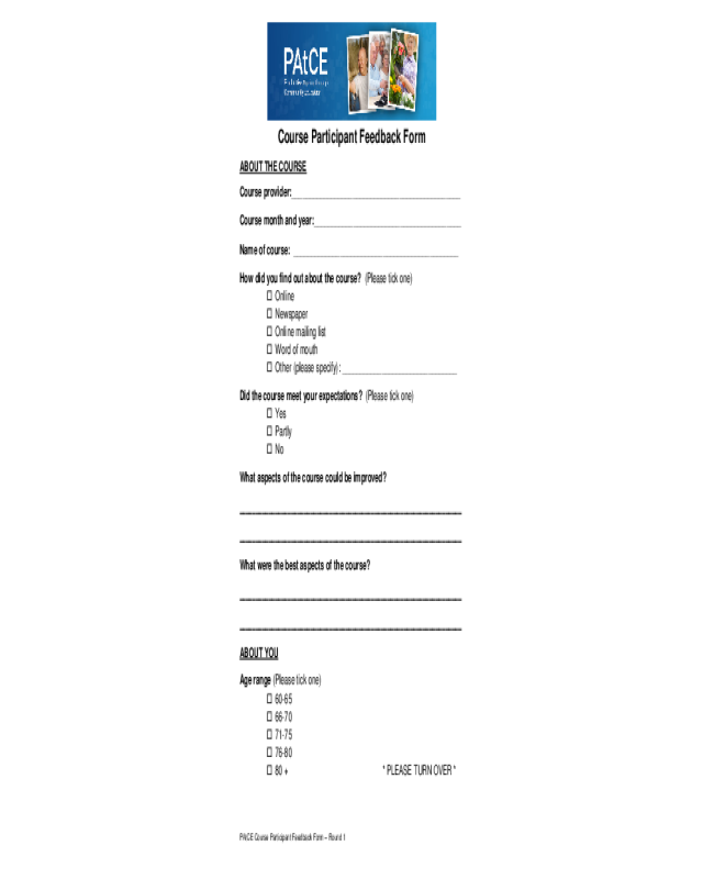 Course Participant Feedback Form