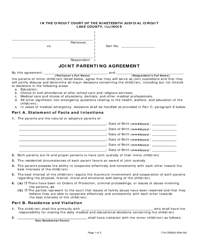 Court of the Nineteenth Judicial Circuit Lake County Joint Parenting Agreement