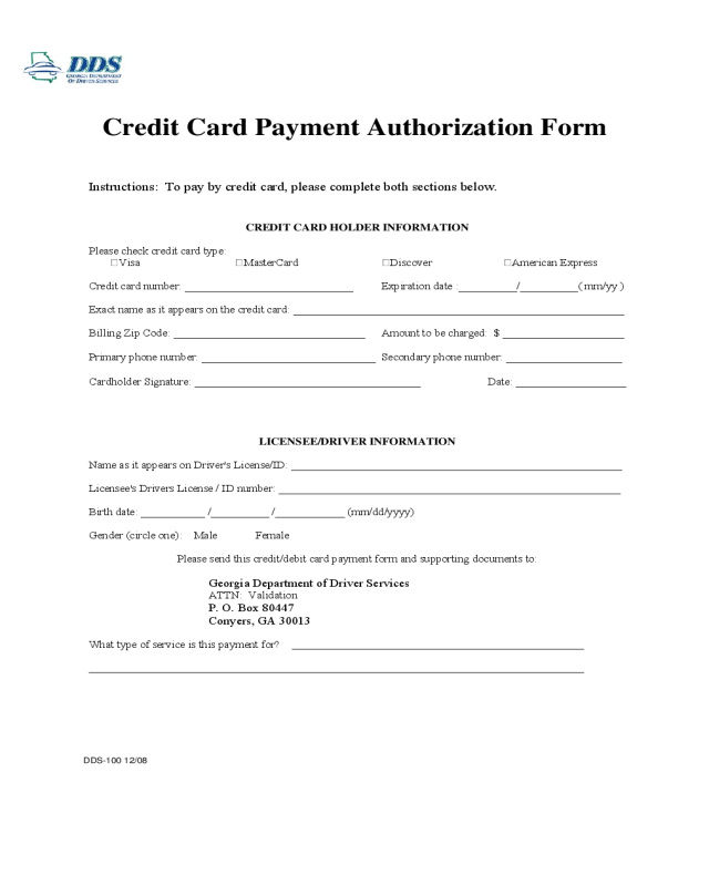 Credit Card Authorization Form - Georgia