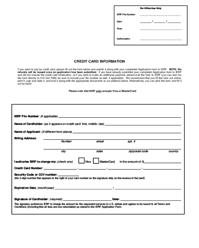 Credit Card Information Form Template