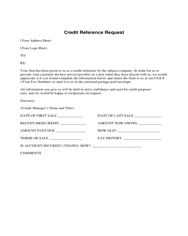 Credit Reference Request Form