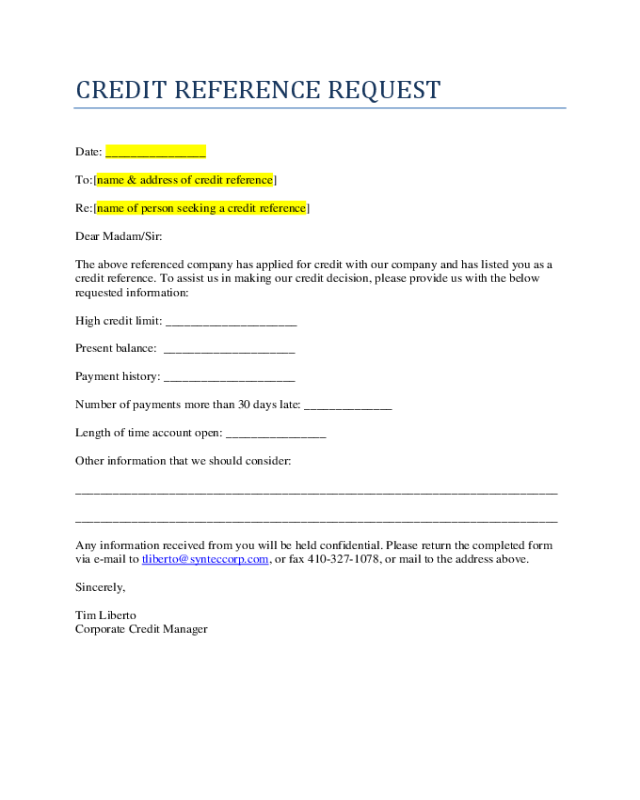 Credit Reference Request
