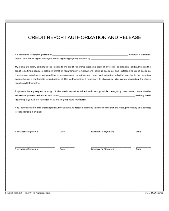 Credit Report and Authorization Release