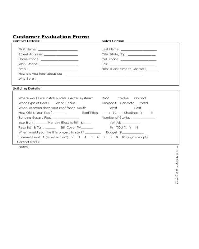 Customer Evaluation Form - California