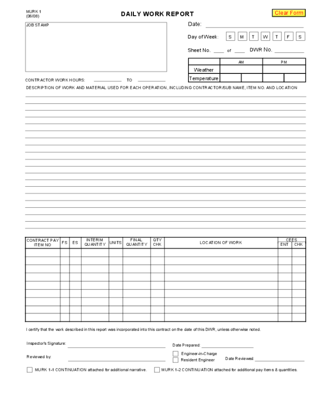 Daily Work Report Form